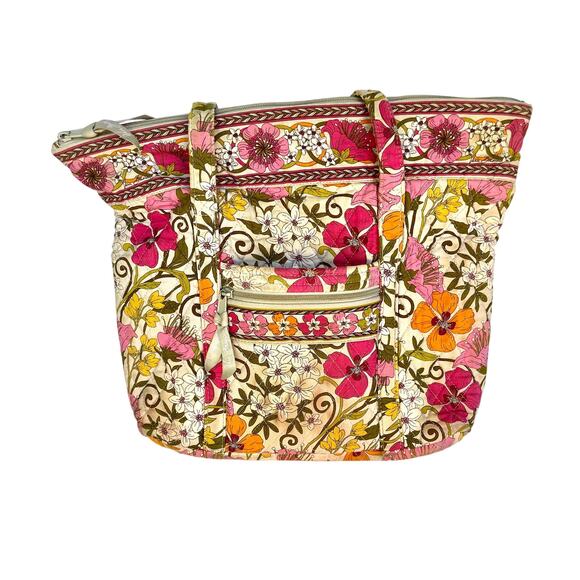 VERA BRADLEY Floral Tote with Coin Purse Wristlet Pink Orange Cottagecore Quilt - Picture 4 of 12